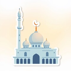 Islamic Mosque Icon: A serene, stylized illustration of a classic mosque, featuring a prominent dome and minaret. The mosque radiates a sense of peace and cultural significance.