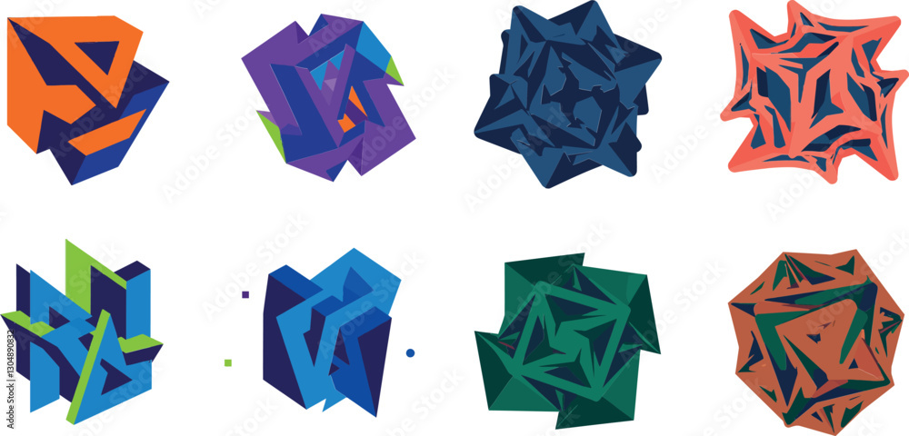 Poster colorful abstract shapes in dynamic arrangement showcasing minimal design style in vibrant hues of b