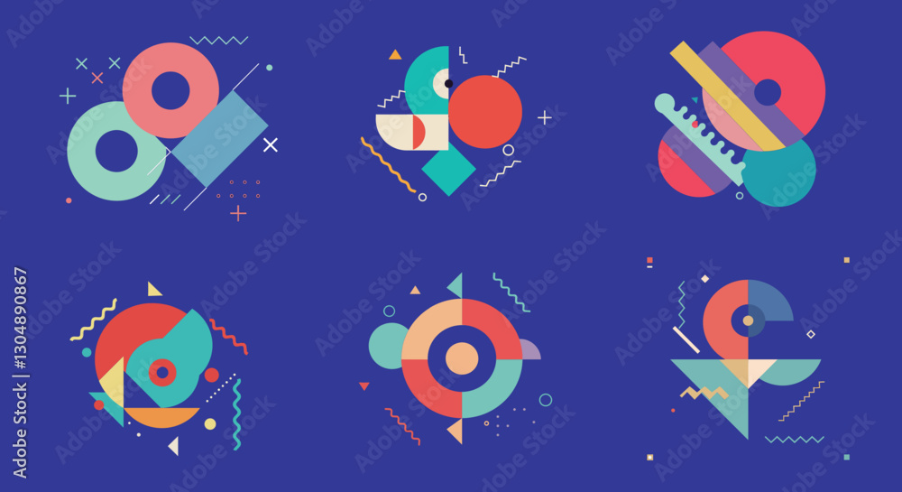 Poster colorful abstract geometric shapes in a flat design style creating a playful and vibrant composition