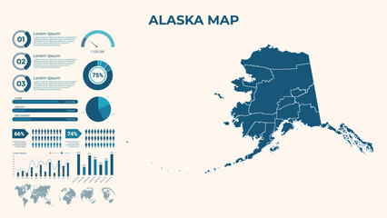 Infographic Map of Alaska. Vector Map of a global map in the form of regions of Alaska. Vector Illustration