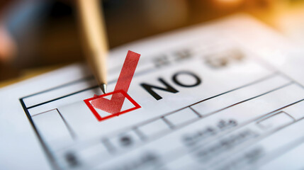 The image shows a close-up of a paper form with a checked box next to "NO," suggesting a decision or response has been made.