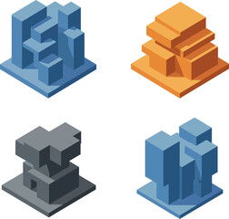 Fototapeta premium Geometric structures in various colors showcasing minimalistic design style as modern abstract vector art