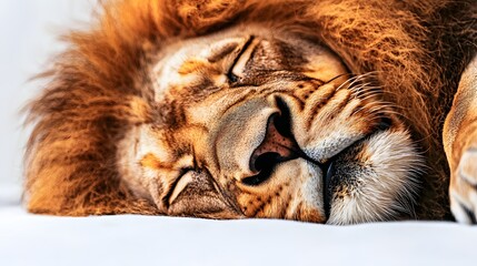 Naklejka premium Closeup of a Sleeping Lion with Majestic Mane Resting Peacefully in Its Natural Habitat
