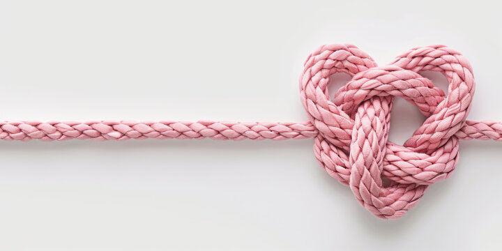 Creative heart knot formed from pink rope demonstrating intricate knotting techniques and craftsmanship suitable for various decorative purposes
