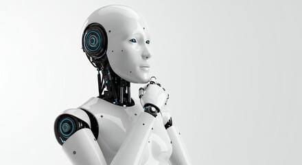 Thinking Robot with Hand on Chin Contemplating Future Technology