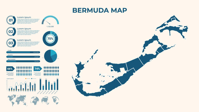Infographic Map of Bermuda. Vector Map of a global map in the form of regions of Bermuda. Vector Illustration