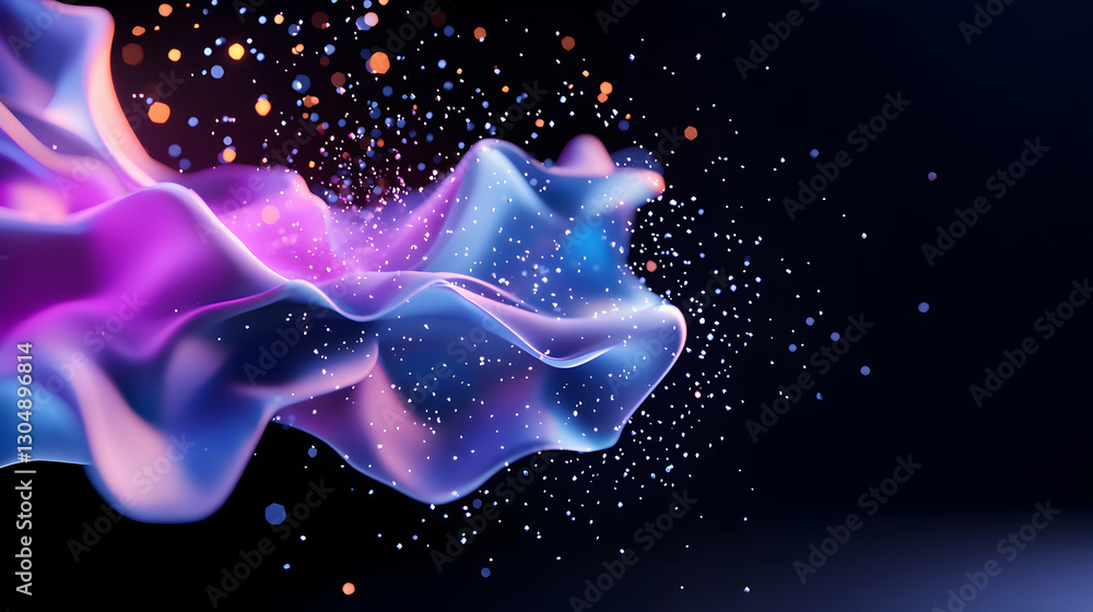 Wall mural Abstract Dynamic Polygonal Background with Glowing Purple and Blue Flowing Texture
