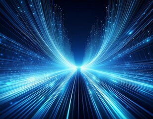 digital blue light fibers accelerating dynamic blue optical fibers emitting light representing high speed data transfer and connectivity