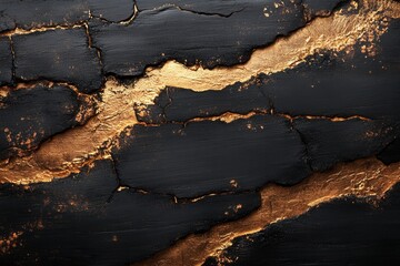 Fototapeta premium Abstract texture of cracked black paint with gold accents creating a luxurious and artistic background perfect for design projects