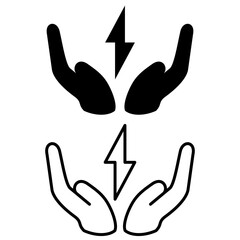 Obraz premium save energy icon, control electricity power, hand saving consumption, simple flat style, pictogram logo sign symbol vector illustration, isolated on white for mobile app