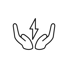 Obraz premium save energy icon, control electricity power, hand saving consumption, simple flat style, pictogram logo sign symbol vector illustration, isolated on white for mobile app