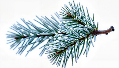 Snow-covered pine branches with icicles, winter serenity