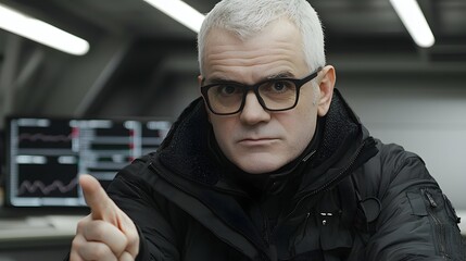 Serious Businessman with Gray Hair in Glasses Pointing While Engaging in Discussion in Office Space