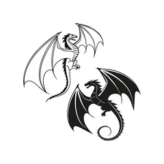 dragon silhouettes white background