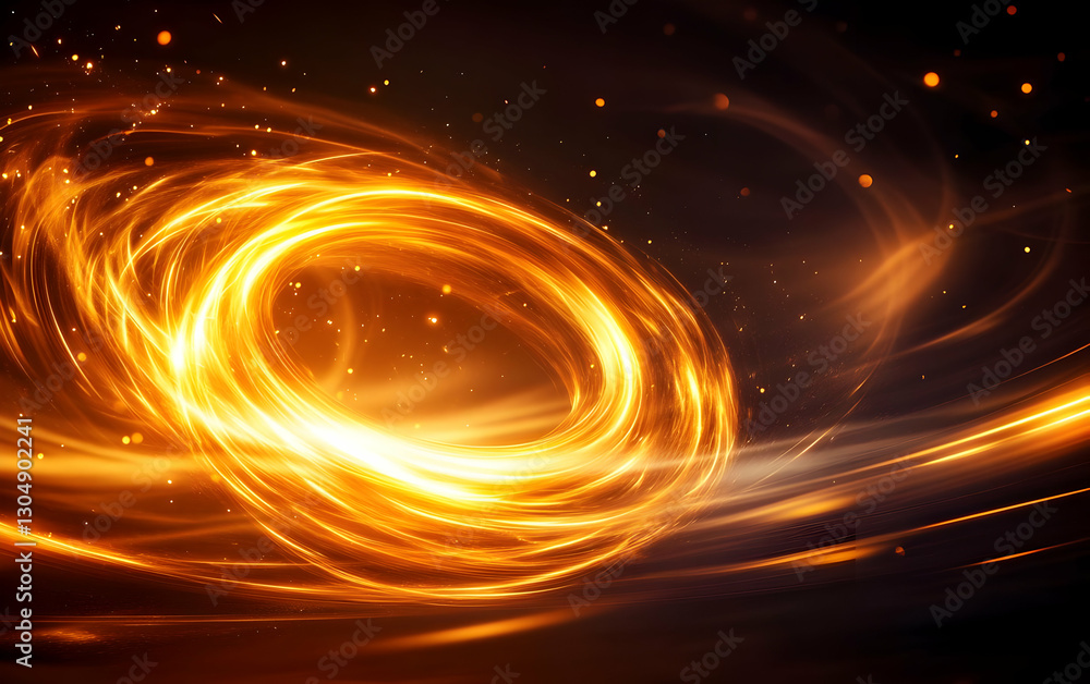 Poster an abstract swirl of golden light creating a captivating visual effect, perfect for backgrounds or d