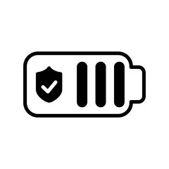 battery icon with protection shield, simple flat style, illustration, logo sign symbol pictogram template, for ui or ux isolated on white for mobile app, editable