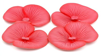 Vibrant Red Mushrooms Displaying Intricate Patterns and Textures on a White Background