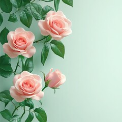 Elegant Rose Blooms in Timeless Beauty Beautiful pink roses on a soft green background.