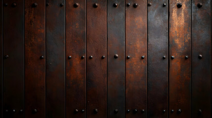 Fototapeta premium An intricate wooden wall featuring rich textures and metallic accents that create a striking visual appeal.