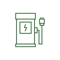 Electric car with plug icon, EV car, Green hybrid vehicles charging point, simple flat style, pictogram logo sign symbol vector illustration, isolated on white for mobile app