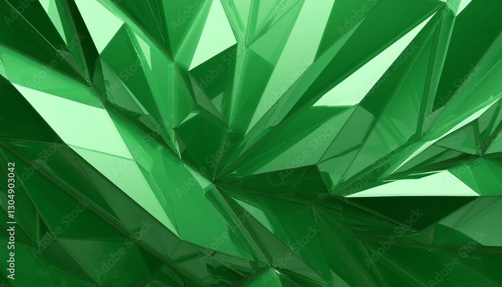 Poster 3d render abstract green crystal background faceted texture emerald gem macro panorama wide panorami