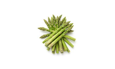 Fototapeta premium Bunch of Fresh Green Asparagus Stems Isolated on Pure White Background, Top View
