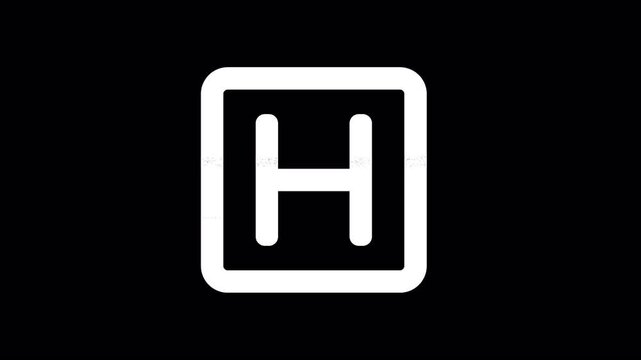 Icon h square is distorted. Glitch. Noise, chromatic aberration, geometric distortion. Transparent background, looped. In-Out looped. Alpha BW at the end