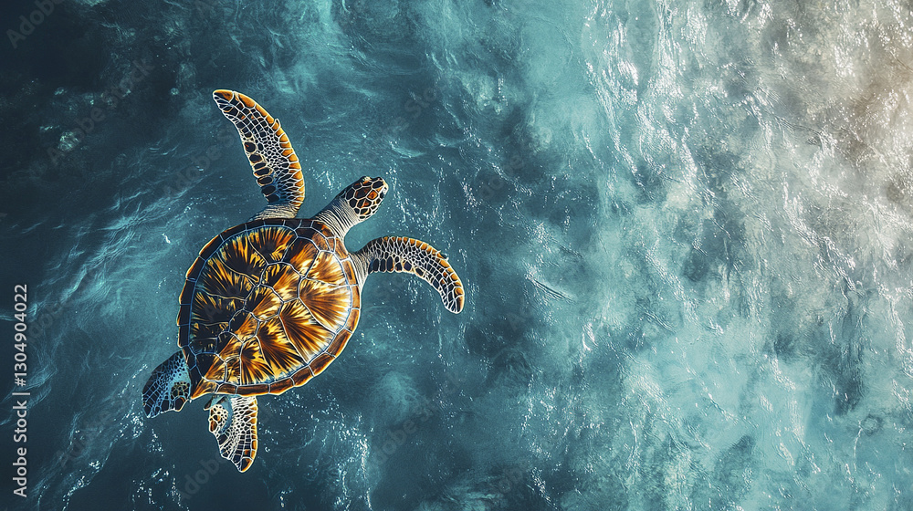 Poster mesmerizing aerial view of sea turtle navigating ocean
