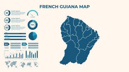 Infographic Map of French Guiana. Vector Map of a global map in the form of regions of French Guiana. Vector Illustration