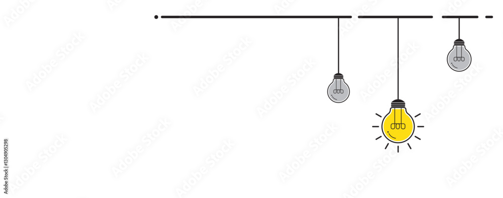 Poster turn on glowing lightbulb among turn off lamp on white background for creative thinking idea and pro