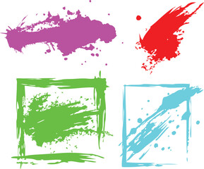 Set of vibrant abstract paint splatter frames in bright colors.