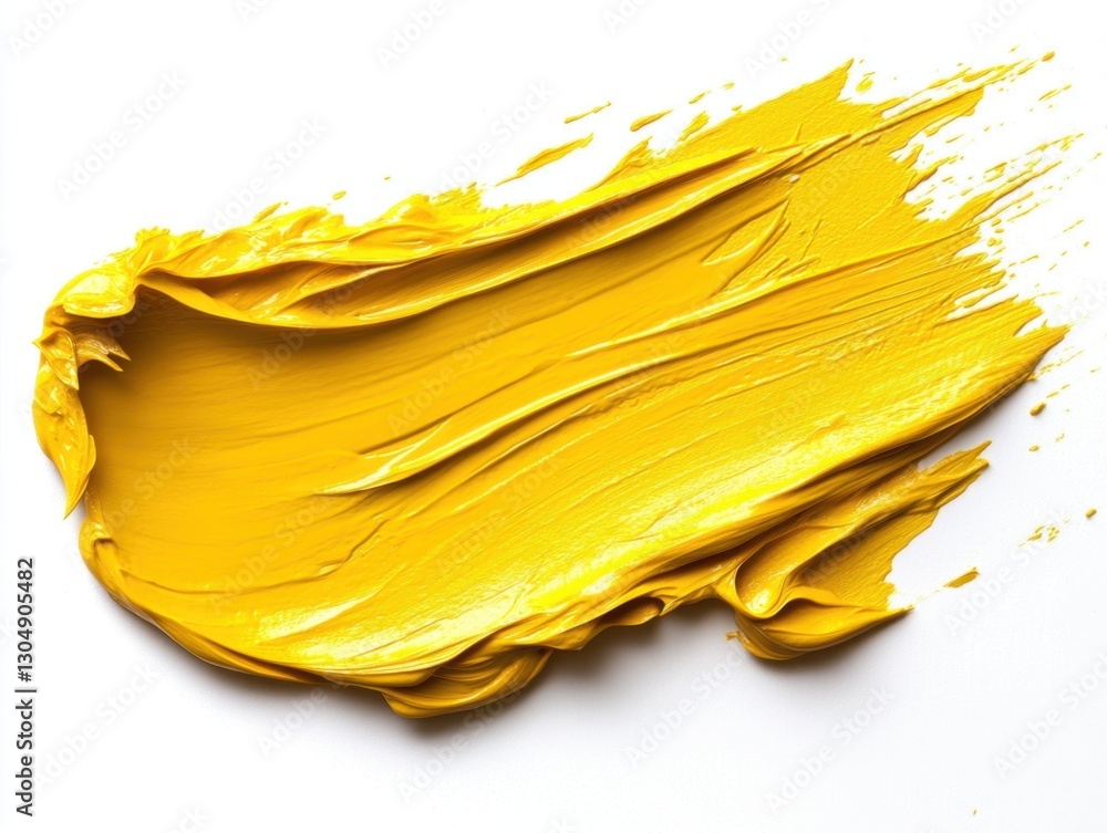 Poster vibrant yellow paint stroke on white canvas creating dynamic texture and artistic expression in stud