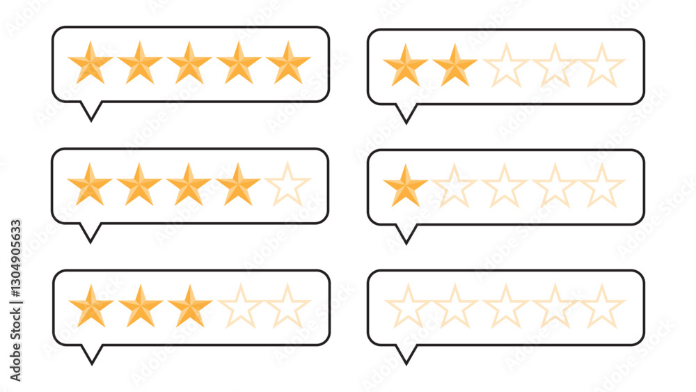 Poster Golden stars rating inside of bubble speech since zero to five points for customer evaluation review of quality and good rate after use product and service concept by  EPS vector and illustrator .