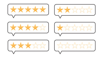 Golden stars rating inside of bubble speech since zero to five points for customer evaluation review of quality and good rate after use product and service concept by  EPS vector and illustrator .