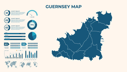 Infographic Map of Guernsey. Vector Map of a global map in the form of regions of Guernsey. Vector Illustration