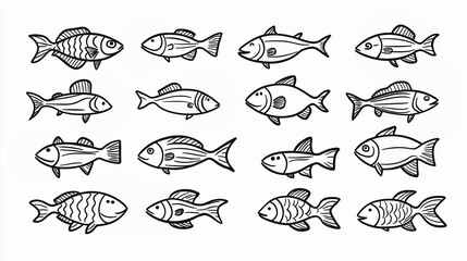 Children's coloring with different fish