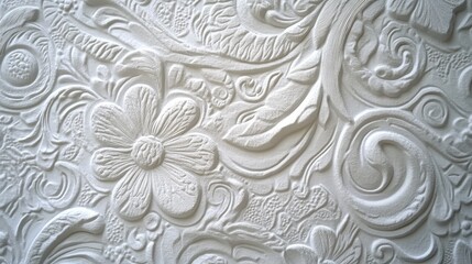 Close-up image of a white surface featuring a delicate, textured pattern