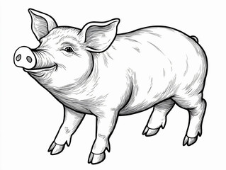 Fototapeta premium Coloring page for kids with a big pig