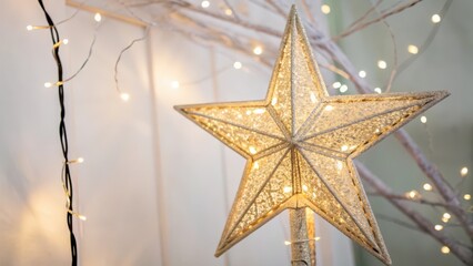 Illuminated Star Ornament on White Background