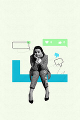 Exclusive image vertical collage of minded woman receive cyberbully problem bubble abuse pressure unpopular blogging dislike