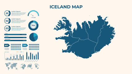 Infographic Map of Iceland. Vector Map of a global map in the form of regions of Iceland. Vector Illustration