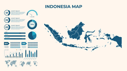 Obraz premium Infographic Map of Indonesia. Vector Map of a global map in the form of regions of Indonesia. Vector Illustration