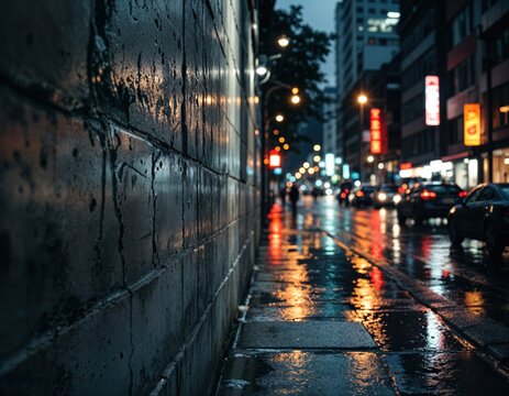 Fototapeta Rainy day in the streets of the city. Shallow depth of field. Rainy City Night