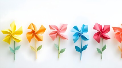 Colorful pinwheels on a white background