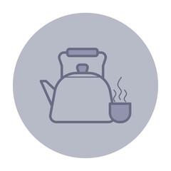 Line icon of kettle with steam rising from cup beside it. Health and wellness, nourishment and hydration concept