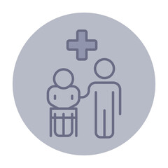 Simple line icon of healthcare provider assisting patient seated in wheelchair. Compassion and medical support in healthcare environments concept