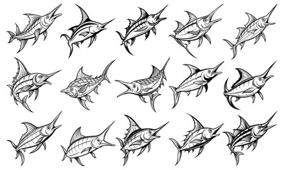Swordfish Coloring Page for Adults, Intricate Line Art for Relaxation and Stress Relief, Ideal for Adult Coloring Books or Printable Art Therapy, High-Quality Detailed Illustration.