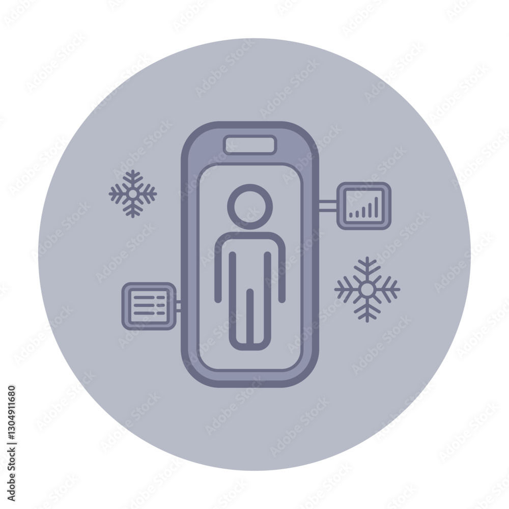 Poster simple line icon of person within smartphone interface. health tracking and monitoring technology co