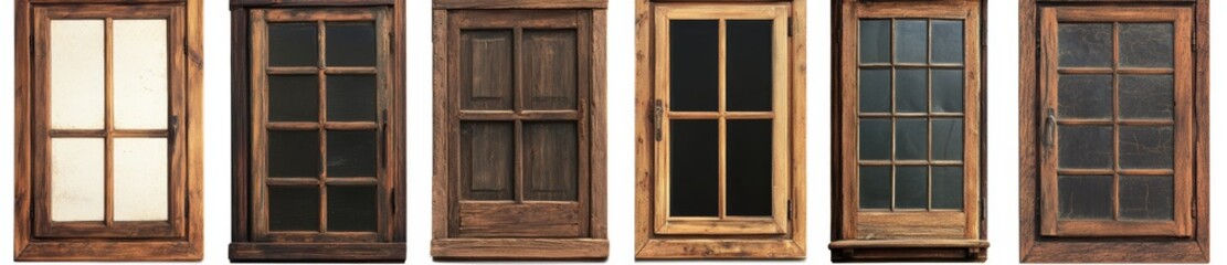 Obraz premium A set is created from four different types of wooden windows