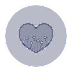 Line icon of heart shape intertwined with circuitry. Fusion of technology and health concept